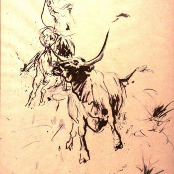 Pittura intitolato "Cow-roping -" da Riccardo Battigelli, Opera d'arte originale