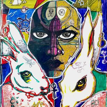 Painting titled "Rabbits from The Ma…" by Rice Bare, Original Artwork, Acrylic Mounted on Wood Stretcher frame