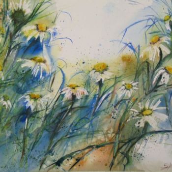 Painting titled "Tiges, fleurs en li…" by Sylvie Ricevuto, Original Artwork