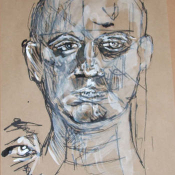 Painting titled "Head ink on paper" by Richard Mangold, Original Artwork, Oil