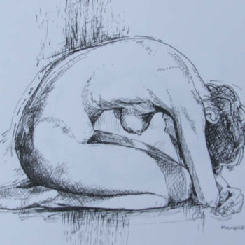 Malarstwo zatytułowany „Crouched Nude” autorstwa Richard Mangold, Oryginalna praca, Olej