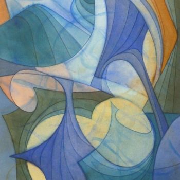Malerei mit dem Titel "Abstraction 03-18" von Richard Aubin, Original-Kunstwerk, Aquarell