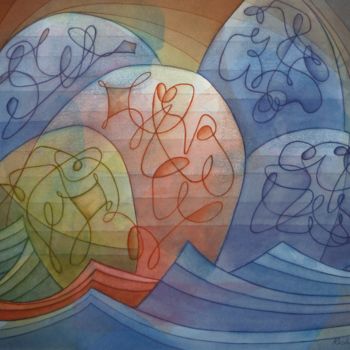 Peinture intitulée "Fantaisies en mer" par Richard Aubin, Œuvre d'art originale, Aquarelle