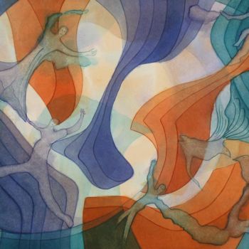 Peinture intitulée "Baiser enivrant" par Richard Aubin, Œuvre d'art originale, Aquarelle