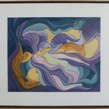 Peinture intitulée "Tête-à-tête à quatr…" par Richard Aubin, Œuvre d'art originale, Aquarelle