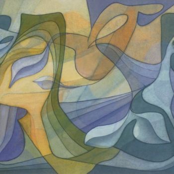 Peinture intitulée "Jouer dans les feui…" par Richard Aubin, Œuvre d'art originale, Aquarelle