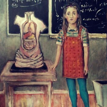Schilderij getiteld "First Day at School" door Richard Cress, Origineel Kunstwerk, Olie