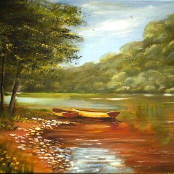 Painting titled "stream" by Richard Greswell, Original Artwork, Acrylic Mounted on Wood Stretcher frame