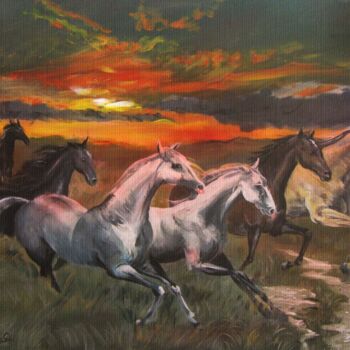 Pittura intitolato "caballos-tierra-de-…" da Richard Greswell, Opera d'arte originale, Acrilico