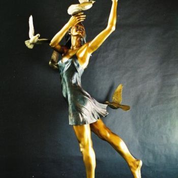 Sculpture titled "Girl with Doves" by Richard Hallier, Original Artwork