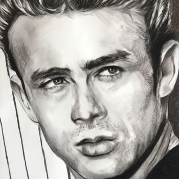 Desenho intitulada "James Dean" por Richard Hanssens, Obras de arte originais, Carvão