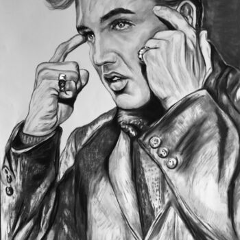 Drawing titled "Elvis Presley (2)" by Richard Hanssens, Original Artwork, Charcoal