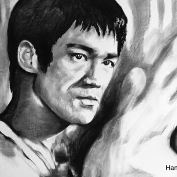 Tekening getiteld "Bruce Lee (2)" door Richard Hanssens, Origineel Kunstwerk, Houtskool