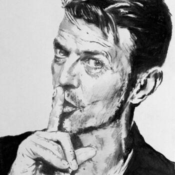 Drawing titled "David Bowie" by Richard Hanssens, Original Artwork, Charcoal