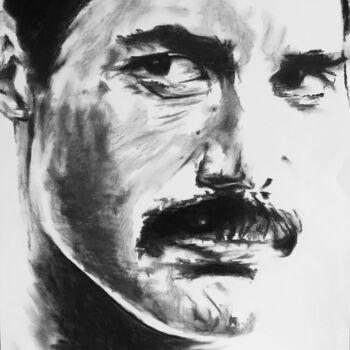 Dibujo titulada "Freddie Mercury" por Richard Hanssens, Obra de arte original, Carbón