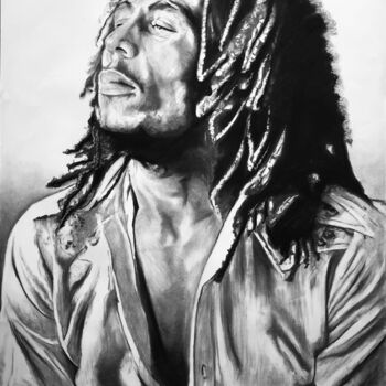 Zeichnungen mit dem Titel "Bob Marley" von Richard Hanssens, Original-Kunstwerk, Kohle