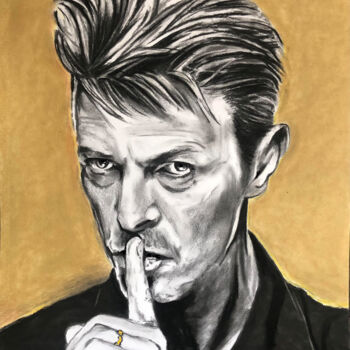 Tekening getiteld "David Bowie (3)" door Richard Hanssens, Origineel Kunstwerk, Houtskool