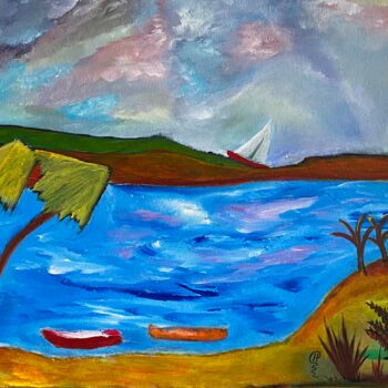 Peinture intitulée "The Tumultuous Lake" par Richard Heiens, Œuvre d'art originale, Acrylique