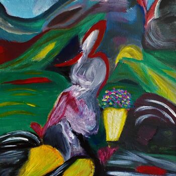 Malerei mit dem Titel "Flower Girl" von Richard Heiens, Original-Kunstwerk, Acryl