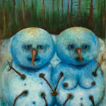 Peinture intitulée "Snow couple 3" par Richard Lorimier, Œuvre d'art originale, Acrylique Monté sur Autre panneau rigide