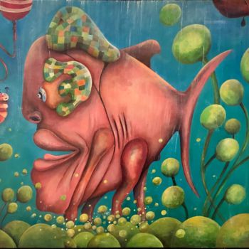 Peinture intitulée "Atomic fish and fis…" par Richard Lorimier, Œuvre d'art originale, Acrylique Monté sur Autre panneau rig…