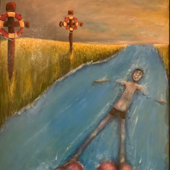 Peinture intitulée "The swimmer" par Richard Lorimier, Œuvre d'art originale, Acrylique Monté sur Autre panneau rigide