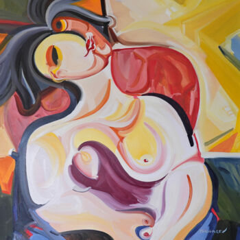 Schilderij getiteld "© Satisfaction" door Richard Martin Vidal, Origineel Kunstwerk, Olie