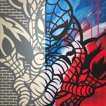 Painting titled "Spiderman" by Richard Mirando (Seen), Original Artwork, Acrylic Mounted on Wood Stretcher frame