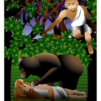 Digital Arts titled "Two Men and a Bear" by Richard Nodine, Original Artwork, Digital Painting