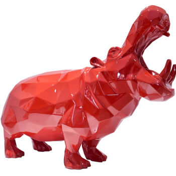 Sculptuur getiteld "Red Hippopotamus" door Richard Orlinski, Origineel Kunstwerk, Hars