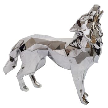 Sculpture titled "Silver Howling Wolf" by Richard Orlinski, Original Artwork, Aluminium