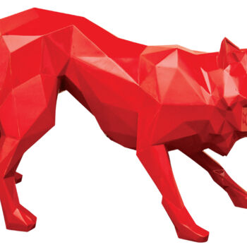 Sculptuur getiteld "Attacking Wolf" door Richard Orlinski, Origineel Kunstwerk, Hars