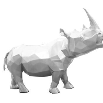 Sculptuur getiteld "White Rhinoceros" door Richard Orlinski, Origineel Kunstwerk, Hars