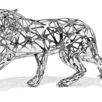 Sculptuur getiteld "Silver Tiger" door Richard Orlinski, Origineel Kunstwerk, Roestvrij Staal