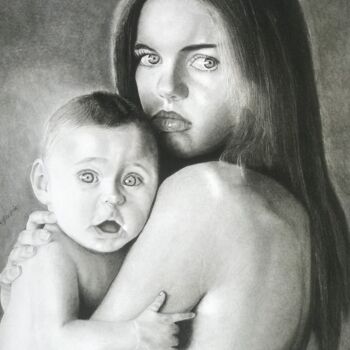 Drawing titled "A mother’s love" by Richard Owusu Amankwah, Original Artwork, Charcoal