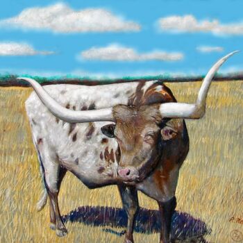 Malerei mit dem Titel "Texas Long Horn" von Richard Rollins, Original-Kunstwerk, Digitale Malerei
