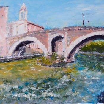 Peinture intitulée "Pont sur le Tibre à…" par Richard Walter, Œuvre d'art originale, Huile