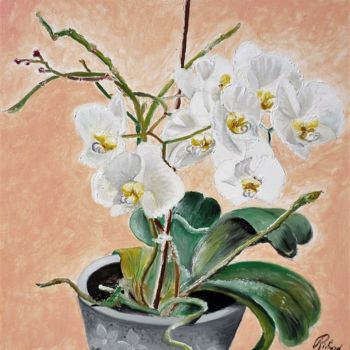Painting titled "Orchidées blanches" by Dominique Richard, Original Artwork, Oil