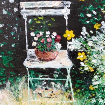 Картина под названием "Chaise de jardin -…" - Dominique Richard, Подлинное произведение искусства, Масло