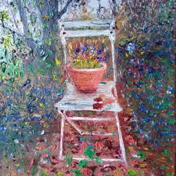 Peinture intitulée "Chaise de jardin -…" par Dominique Richard, Œuvre d'art originale, Huile