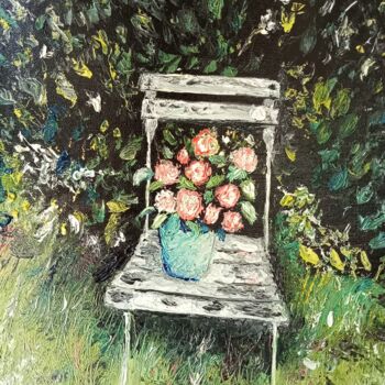 Painting titled "Chaise de jardin et…" by Dominique Richard, Original Artwork, Oil