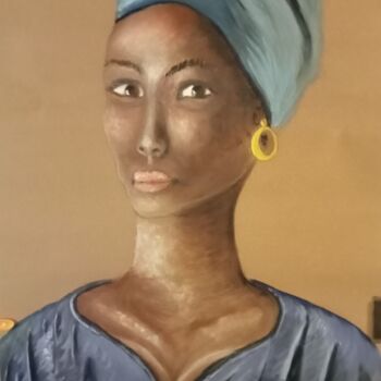 Painting titled "Portrait Femme Noire" by Dominique Richard, Original Artwork, Oil