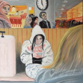 Peinture intitulée "En attendant le tra…" par Dominique Richard, Œuvre d'art originale, Huile