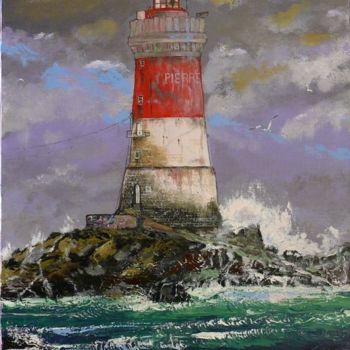 Painting titled "phare des pierres n…" by Richard Sauzeau, Original Artwork, Other