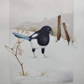 Painting titled ""Dans la neige "" by Solveig Gnéma-Richard, Original Artwork, Watercolor