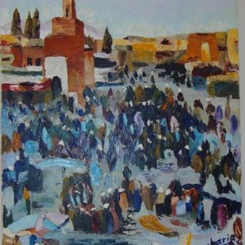 Pittura intitolato "The Jemaa el-Fnaa a…" da Zakaria Rifki, Opera d'arte originale, Olio