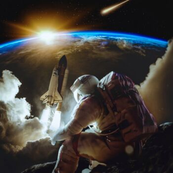 Arts numériques intitulée "Astronaute assis su…" par Rigaud Mickaël (Gen Z), Œuvre d'art originale, Photo montage
