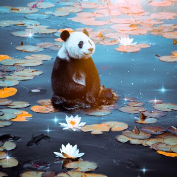 Digital Arts titled "Bébé panda flottant…" by Rigaud Mickaël (Gen Z), Original Artwork, Manipulated Photography