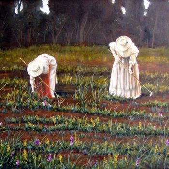 Peinture intitulée "Two women in the fi…" par Steven Riggs, Œuvre d'art originale