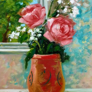 Painting titled "bouquet of flowers 2" by Rihab Bader, Original Artwork, Oil
